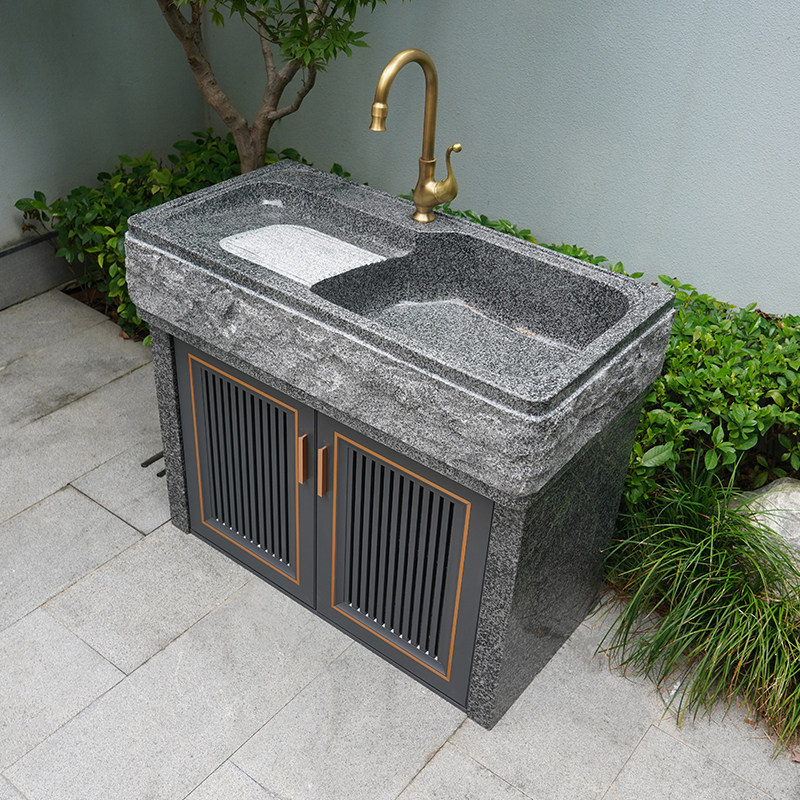 天然石材洗衣池带搓板一体式户外大理石洗菜水槽庭院水池台盆家用