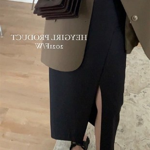 春夏高腰宽松显瘦A字半身裙 前开叉西装 南瓜籽女装 定制肥妹妹大码