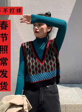 秋季背心女外穿宽松韩版无袖复古针织马甲上衣毛线坎肩学院风潮冬