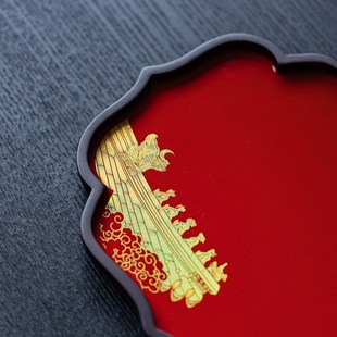 竹制托盘国潮小茶盘茶海中式干泡台国风茶奉红宫殿喜庆仿大漆壶承