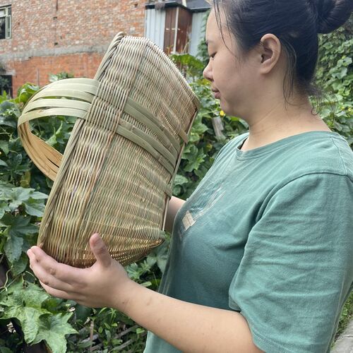 竹编手提篮菜篮子装鸡蛋水果采摘收纳筐竹筐P环保购物篮大号小号