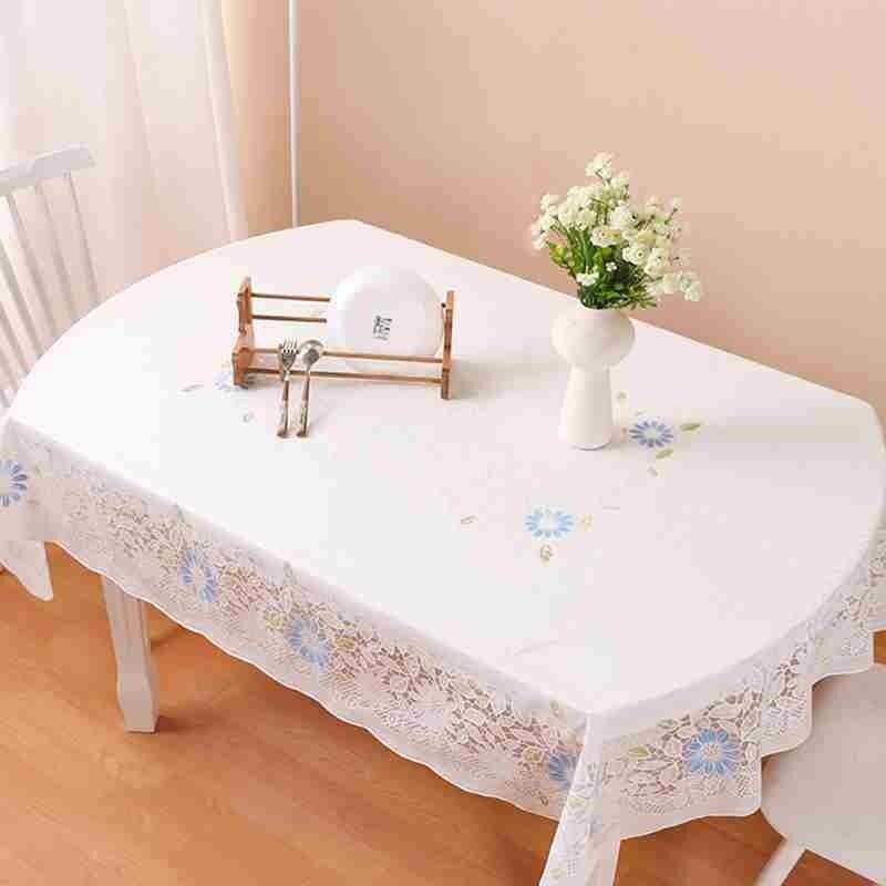 白色台布伸缩折叠桌椭圆形桌布防水防烫餐桌垫蕾丝长椭圆形餐桌布