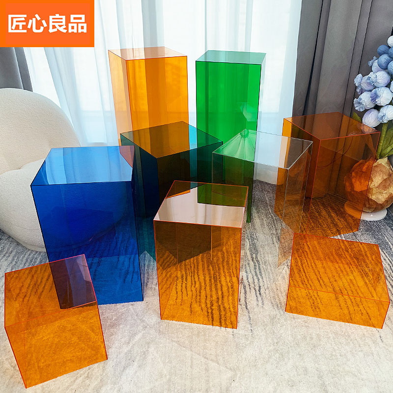 亚克力展示台e方柱型展示架商场橱窗展示台高低流水台陈列道具彩