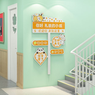 幼兒園墻面裝 飾禮貌用語(yǔ)環(huán)創(chuàng)主題樓梯托管班教Q室文明禮儀文化墻