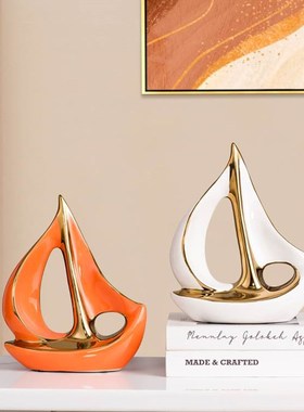 一帆风顺帆船摆件家居客厅酒柜电视柜装饰品桌面陶瓷摆件乔迁送礼