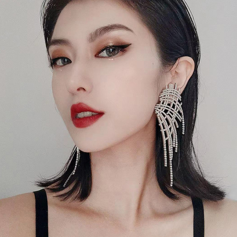 欧美风夸张网片状流苏耳环女冷淡风简约耳钉小众设计感高级感耳饰