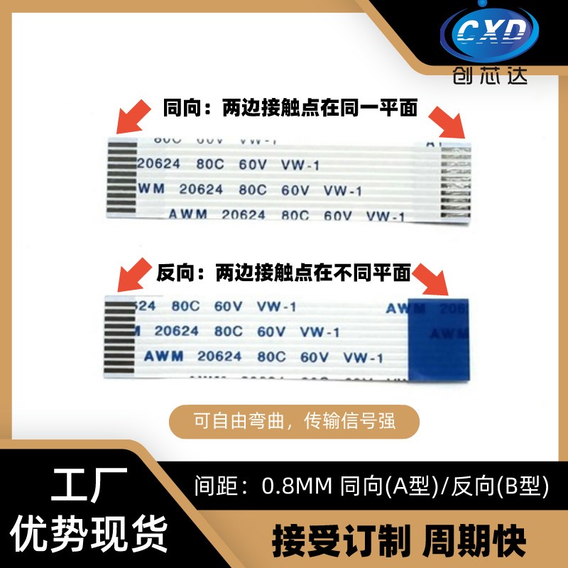 FPC/FFC软排线 间距0.8MM-6P/26P/30P/32P/36/40Pin 50/100/200mm