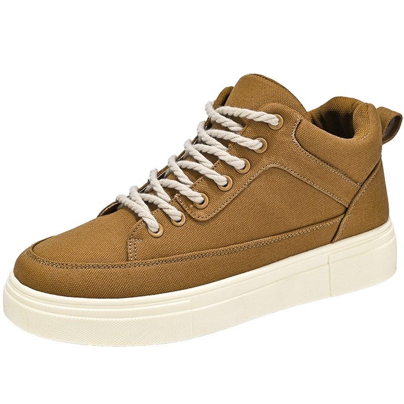 中帮帆布鞋男款秋冬季潮流百搭休闲小众板鞋青少年运动厚底学生鞋