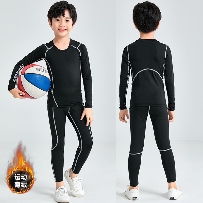 儿童加绒紧身服弹力足球训u练服套装加绒保暖运动儿童健身跑步服