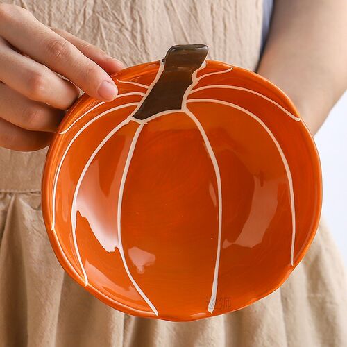 Pumpkin Design Ceramic Bowl Dessert Plate Round Backing Rame