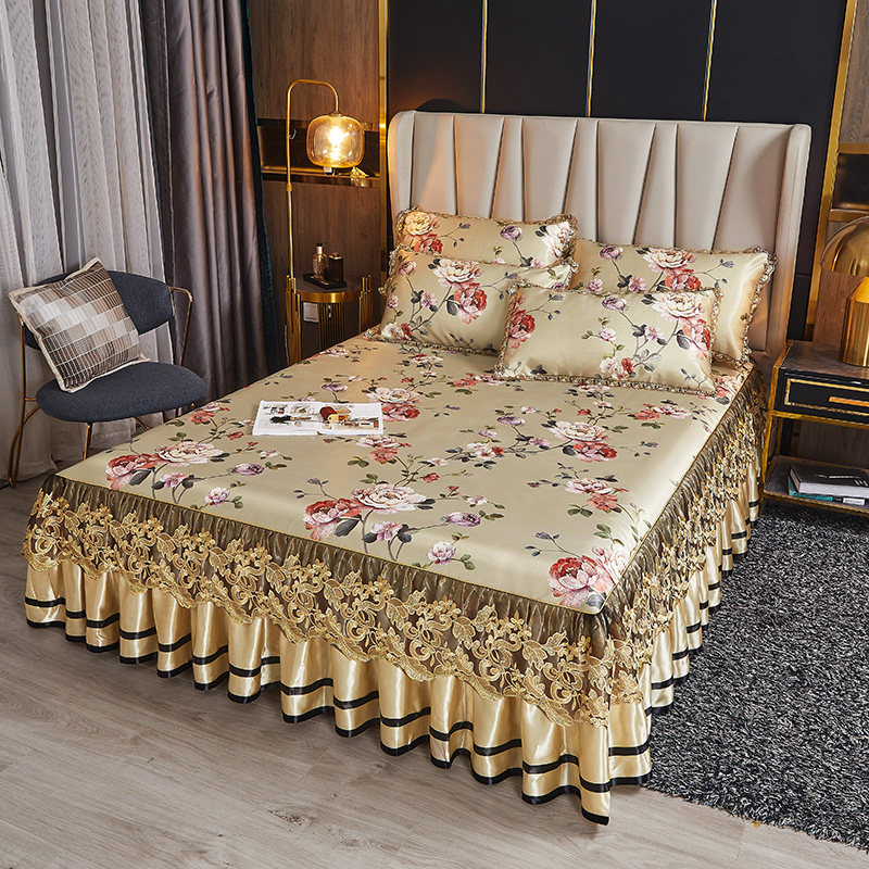 床裙款冰丝凉席三件套凉而不冰欧式蕾丝边床罩床套夏季可机洗席子,床上用品,冰丝席,淘宝优惠券,粉丝福利购,淘宝优惠卷