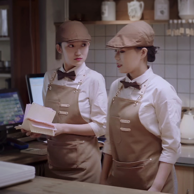 防水家用厨房围裙工作服定制logo咖啡师奶茶店烘焙时尚韩版简约女
