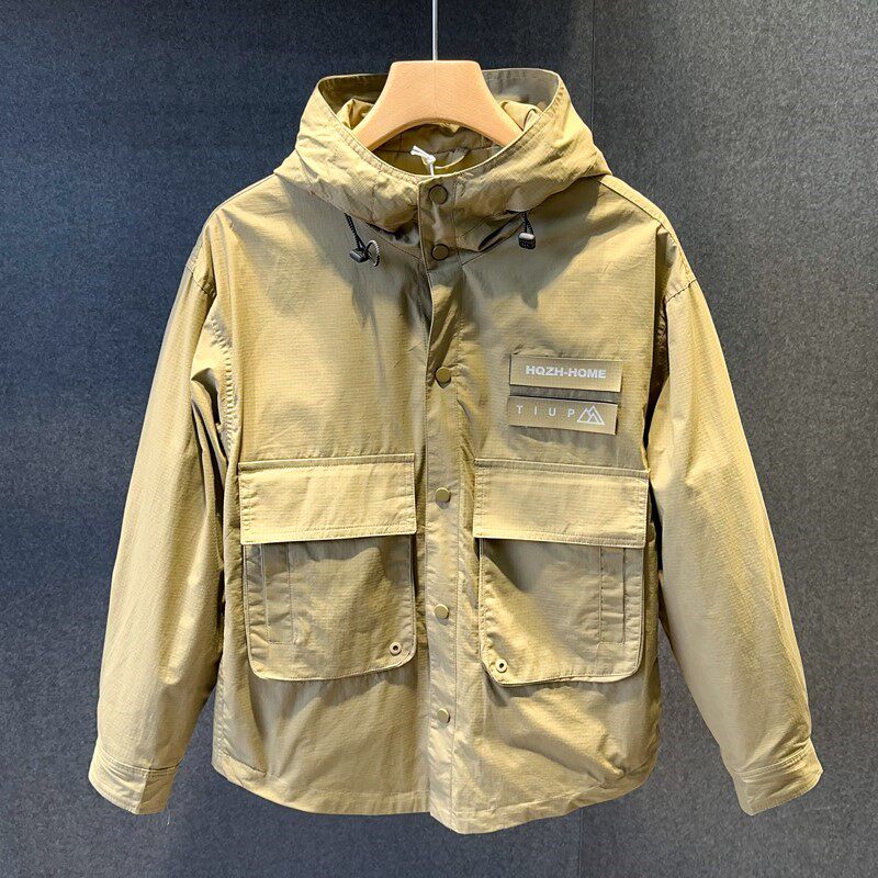 2023春夏新款高品质男装夹克上衣韩版宽松休闲薄款W连帽工装外套