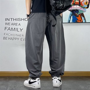 垂感卫裤 美式 夏季 男褶皱设计青年百搭哈伦裤 男 休闲宽松抽绳束脚裤