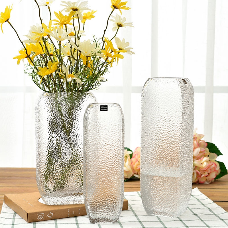创意 岩纹玻璃花瓶透明 简约矿石图案水培花器 客厅家居装饰摆件