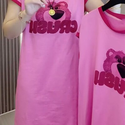 2024年新款草莓熊睡衣女夏无袖睡裙宽松大码卡通学生家居服可外穿