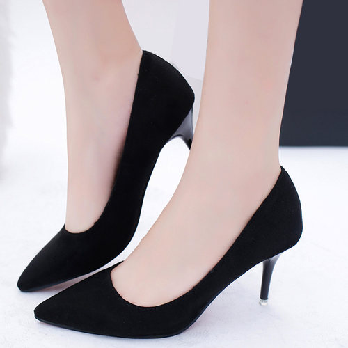 现货Plus Size OL Office Lady Shoes Faux Suede High Heels Wom