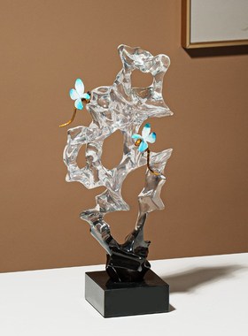 时来运转透明太湖石摆件新中式客厅书房办公室入户玄关壁龛装饰品