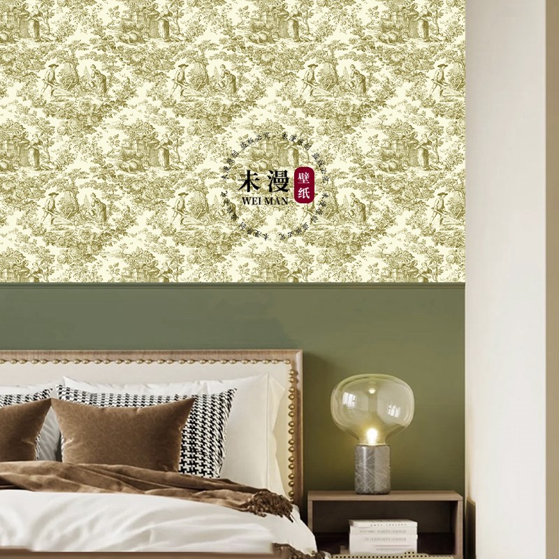 美式复古壁纸法式复古典人物客厅卧室沙发背景墙纸北欧民宿壁布
