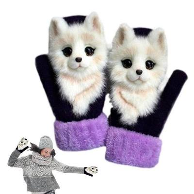 速发Womens Winter Gloves Cartoon Cute Mittens Winter Thicken