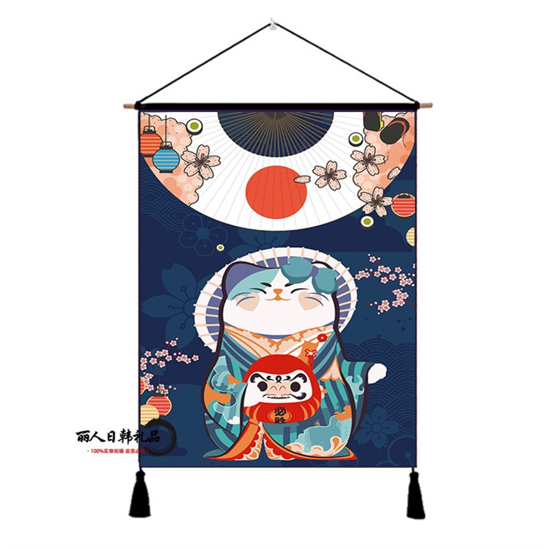 日式和风布艺挂画招财猫挂旗居酒屋酒店装饰壁画家居装饰画挂旗图片