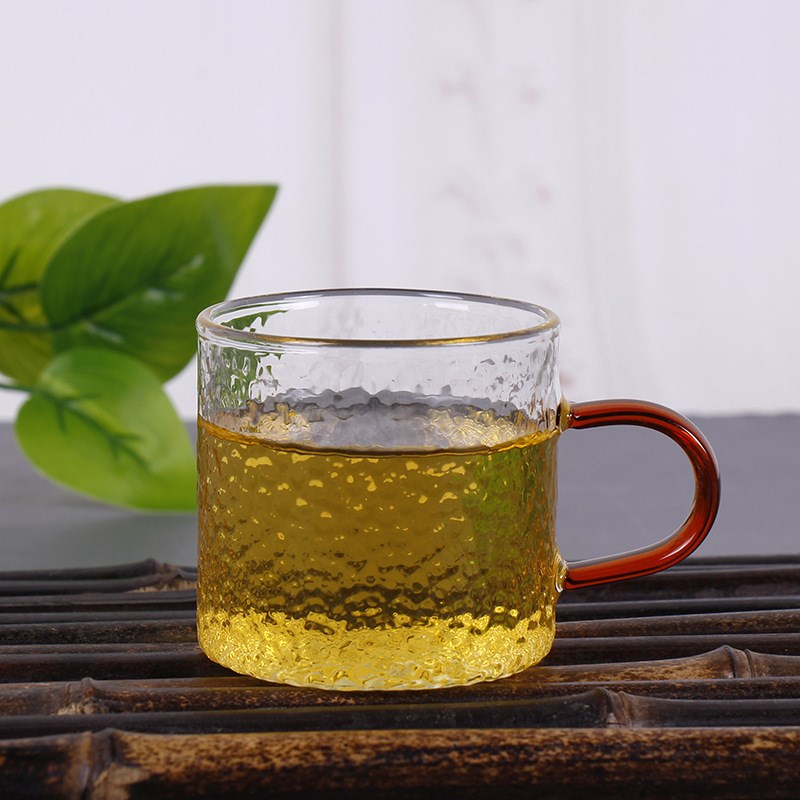 现货日式锤纹加厚高硼硅玻璃杯带把小品茗杯功夫茶具带把小茶杯批