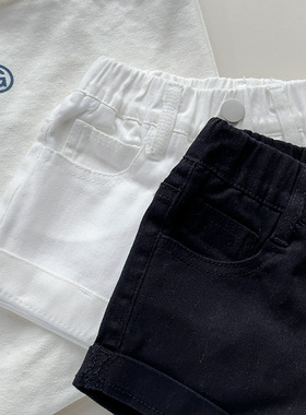 女童牛仔b短裤白色夏装2023新款儿童宝宝洋派薄款热裤百搭休闲裤