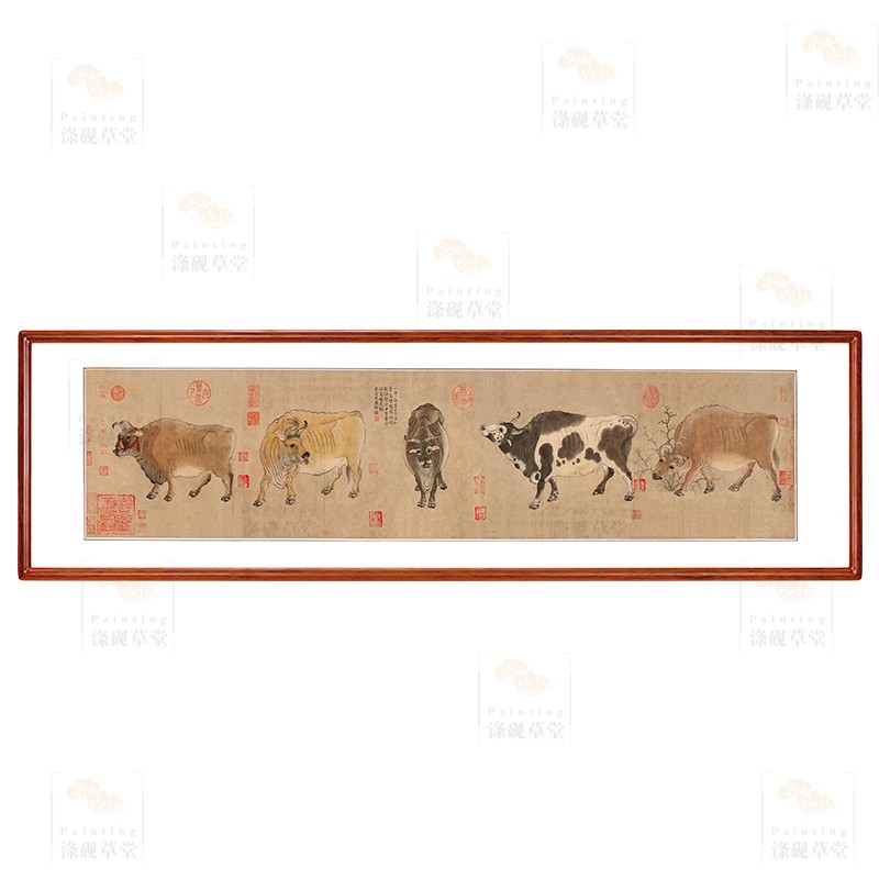 国画五牛图客厅装饰画沙发背景墙壁画书J房办公室酒店挂画实木有图片