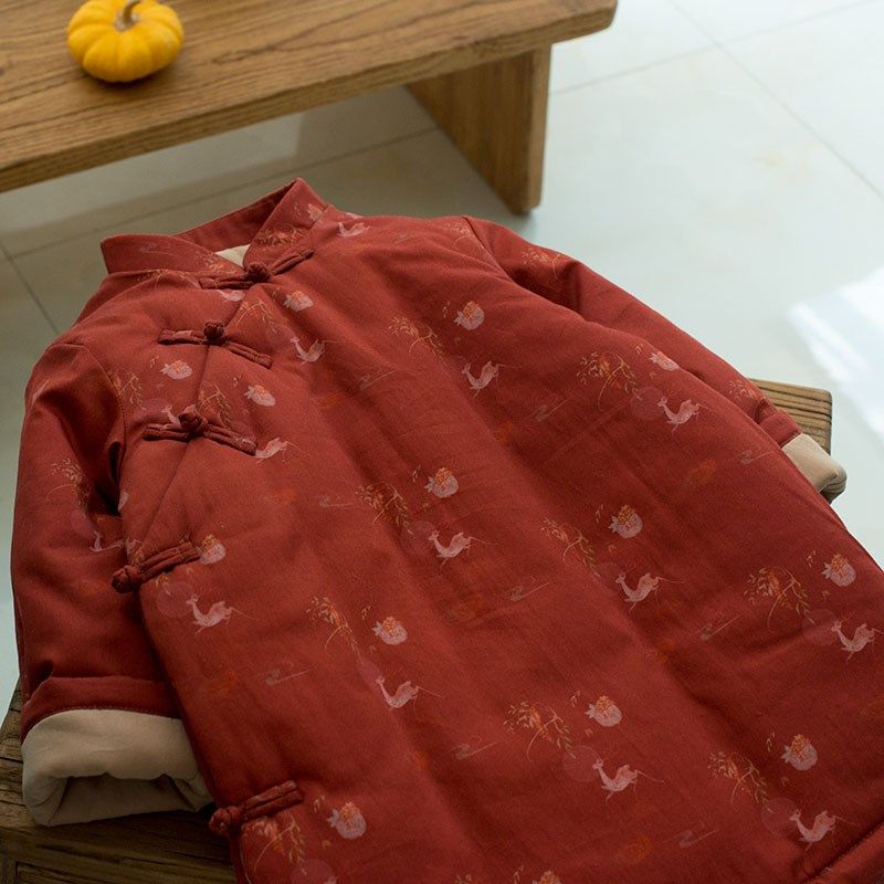 新中式女童冬装新年改良女宝红色旗袍拜年服男宝喜庆衣服汉服棉袄