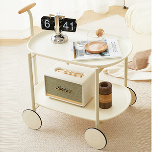 奶油风沙发边几茶几落地摆件小推车收纳置物架现代简约客厅装 饰品
