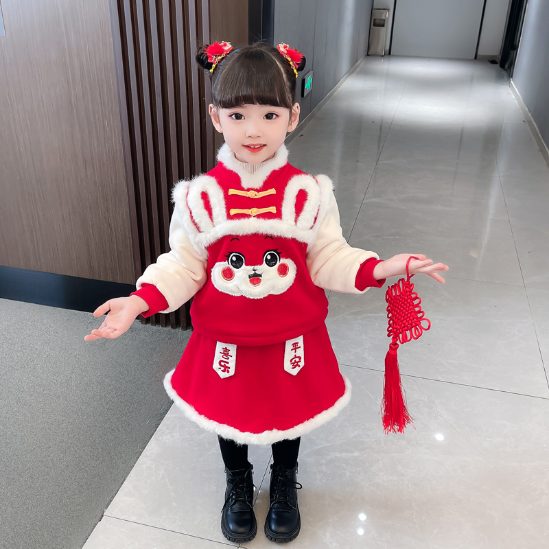 现货速发幼儿园元旦表演班服小孩子红色兔年新年演出服男女兄妹宝