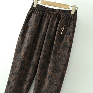 洋气妈妈休闲裤 新款 5U0岁萝卜小脚 春秋装 中年印花高腰弹力九分裤