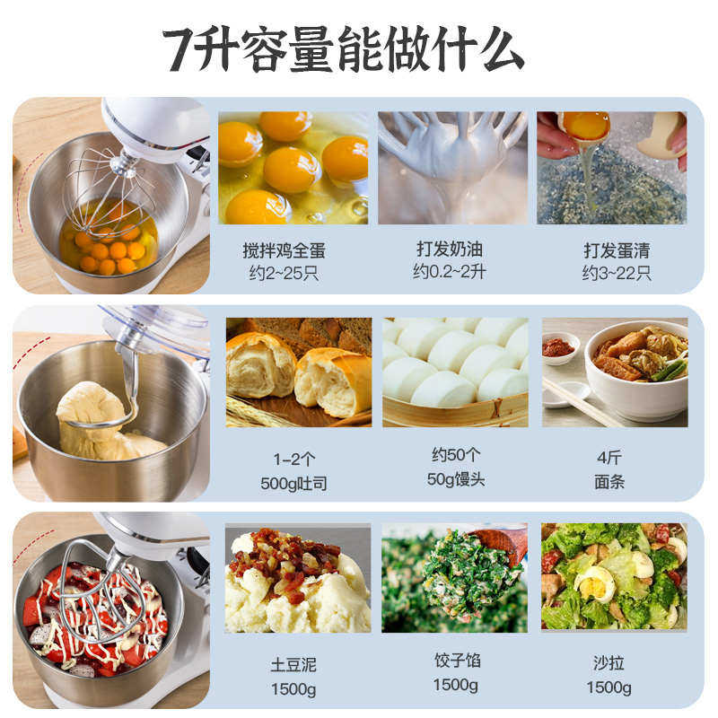 7升厨师机商用和面机家用全自动揉面小型面粉搅拌打蛋奶油机定