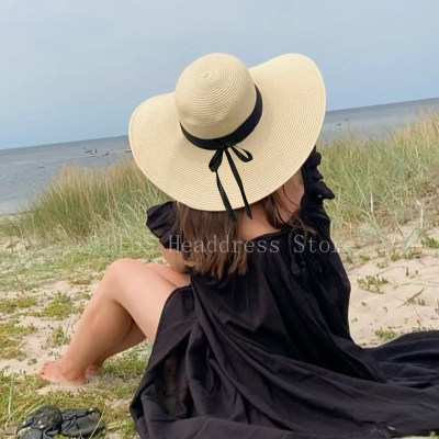 极速New Simple Foldable Wide Brim Floppy Girls Straw Hat Sun