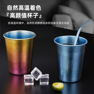牧钛纯钛户外加厚啤酒杯野u营野餐冷饮料杯子商用抑菌果汁吸管水