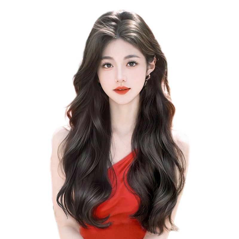 假发全头套女长发自然仿真人发氛围感慵懒大波浪中分胎毛款全头套