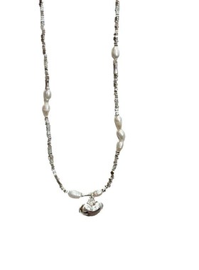 时尚轻奢风碎银子爱心吊坠项链 气质淡水珍珠锁骨链女厂家