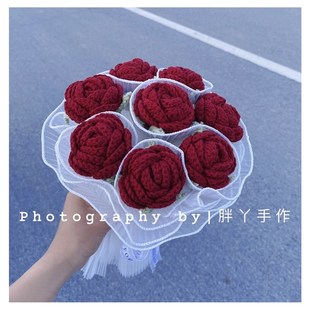 手工diy编织渐变玫瑰材料包钩针毛线手捧花束P情人节闺蜜结婚礼物