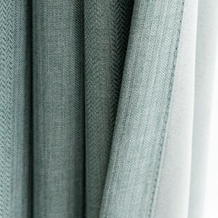 18N遮光窗帘薄荷绿新款法式纯色阳台卧室飘窗轻奢棉.麻条纹窗帘