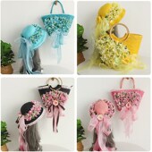 女包夏季 花朵手工度假草编包袋编织包手提包草包海边沙滩遮阳草帽