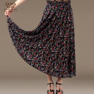 中年长款 半身裙大码 A字裙妈妈垂直裙 女装 2022a民族风中老年长裙