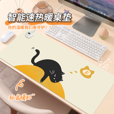 可爱猫咪加热滑鼠垫超大号发热防水桌垫办公室书桌桌面电脑键盘加
