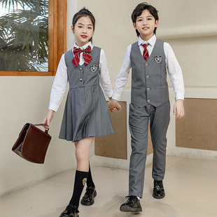 元 旦英倫學院風小學生班校禮服女童背心裙男馬甲合唱演出朗誦套裝
