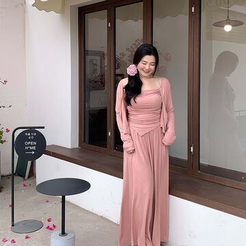 KEIKO miu系穿搭套装女25春背带男裤季蝴蝶结吊带上衣+阔腿裤香蕉裤两件套