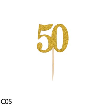 10/20pcs Golden Digital Cake Topper 18 21 30 40 50 60 Years