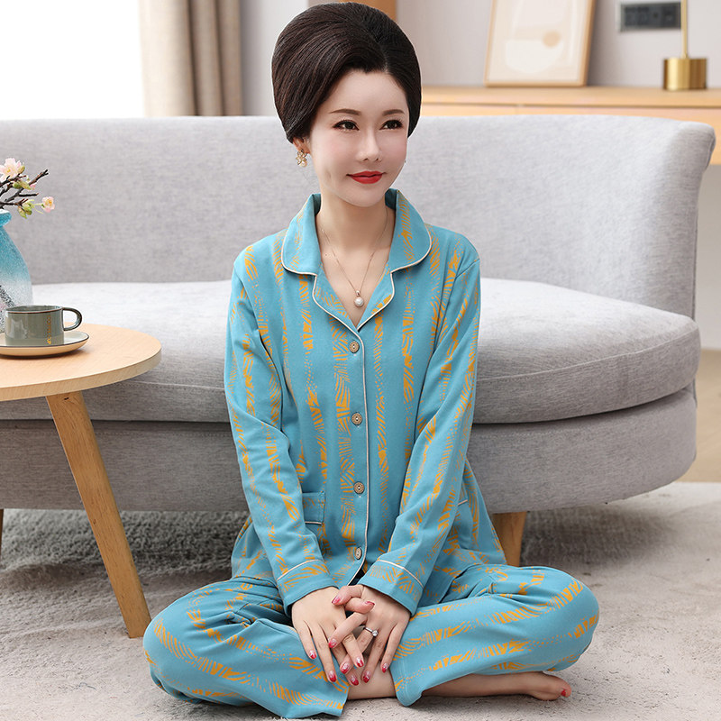 睡衣女秋冬季开衫韩版中老年妈妈款套装中年长袖裤春秋家居服