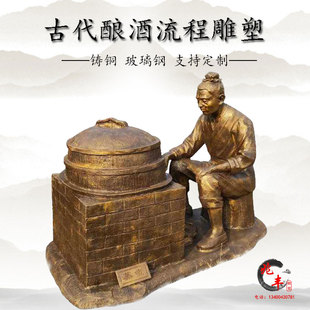 酿酒流程摆件民俗文化古代传统手艺人物户外园林玻璃钢铸铜雕塑像