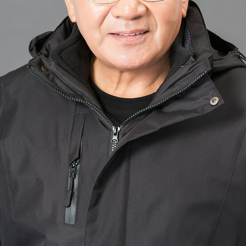 春秋季户外冲锋夹克男士爸v爸休闲大码宽松外套中老年上衣男二件