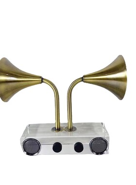 简约现代透明弧形留声机水晶摆件样板M间客厅玄关桌面装饰品