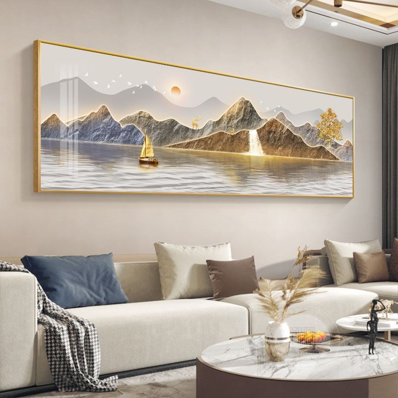 现货旭日东升客厅装饰画沙发背景墙挂画中国风壁画一整副新中式山